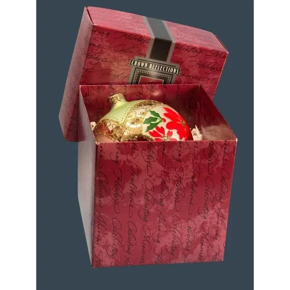 Crown Reflections Red Poinsettia Indented Blown Glass Ornament 4 1/2" Poland - Picture 6 of 6